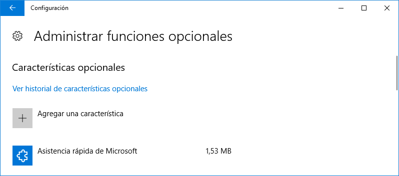 Administrar funciones opcionales de Windows 10