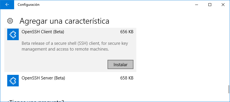 Instalar cliente OpenSSH