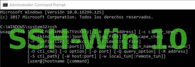 Cliente y servidor SSH en Windows 10